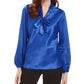 Blusa feminina Kasper com decote em V azul tamanho pequeno extragrande