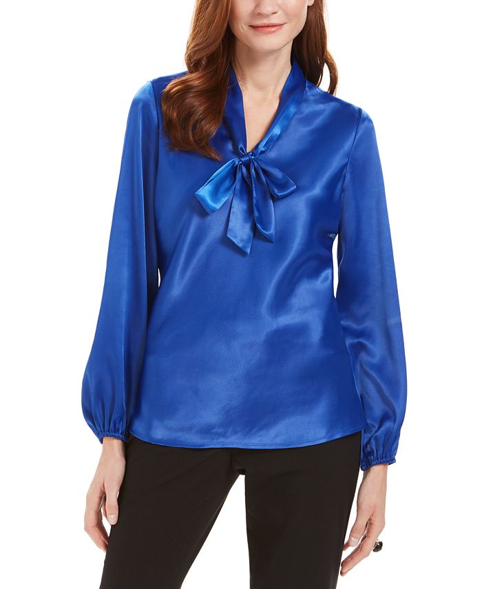 Blusa feminina Kasper com decote em V azul tamanho pequeno extragrande