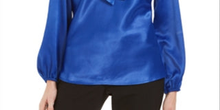 Blusa feminina Kasper com decote em V azul tamanho pequeno extragrande