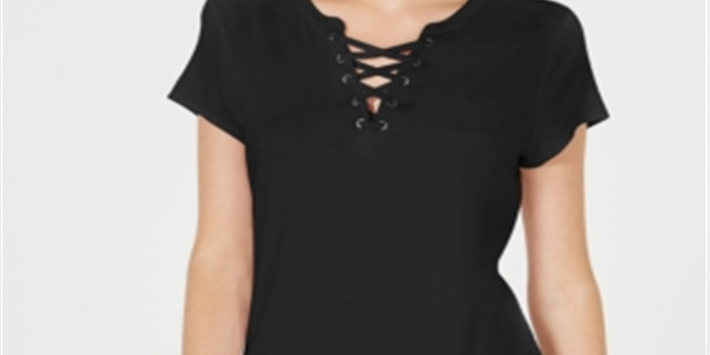 Blusa feminina Bar III com amarração e manga curta, preta, tamanho P