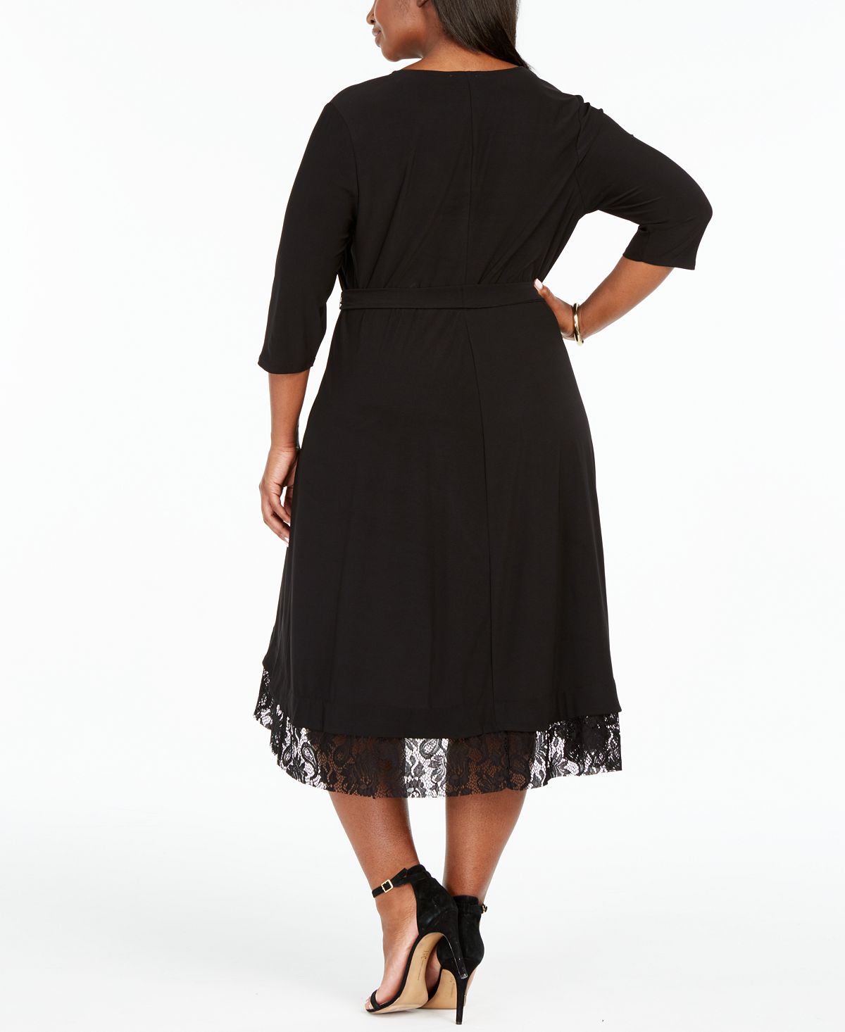 Vestido de coquetel feminino Love Squared Plus Size com acabamento em renda e mangas longas, preto, tamanho 2XL