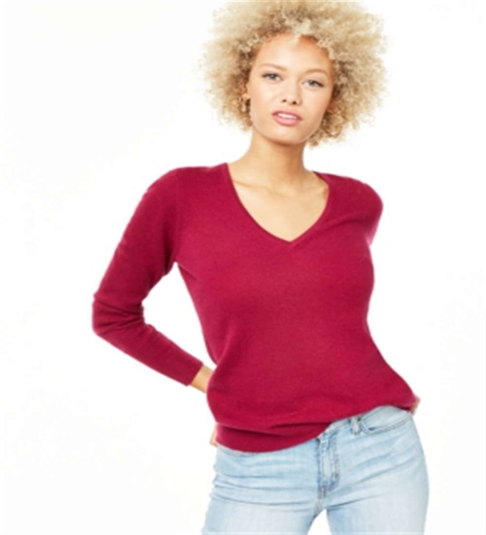 Suéter de cashmere feminino com decote em V Charter Club, rosa, tamanho extragrande