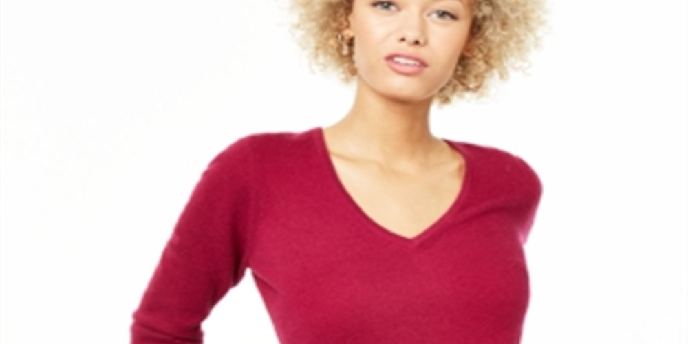 Suéter de cashmere feminino com decote em V Charter Club, rosa, tamanho extragrande