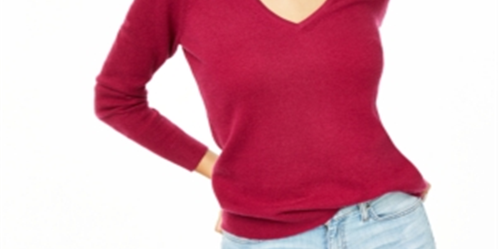 Suéter de cashmere feminino com decote em V Charter Club, rosa, tamanho extragrande