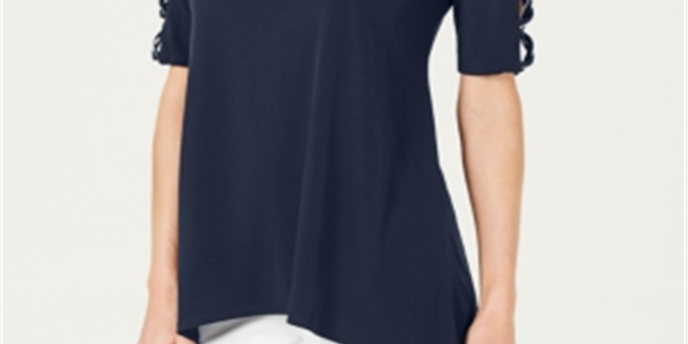 Túnica feminina JM Collection com manga trançada, azul, tamanho pequeno P