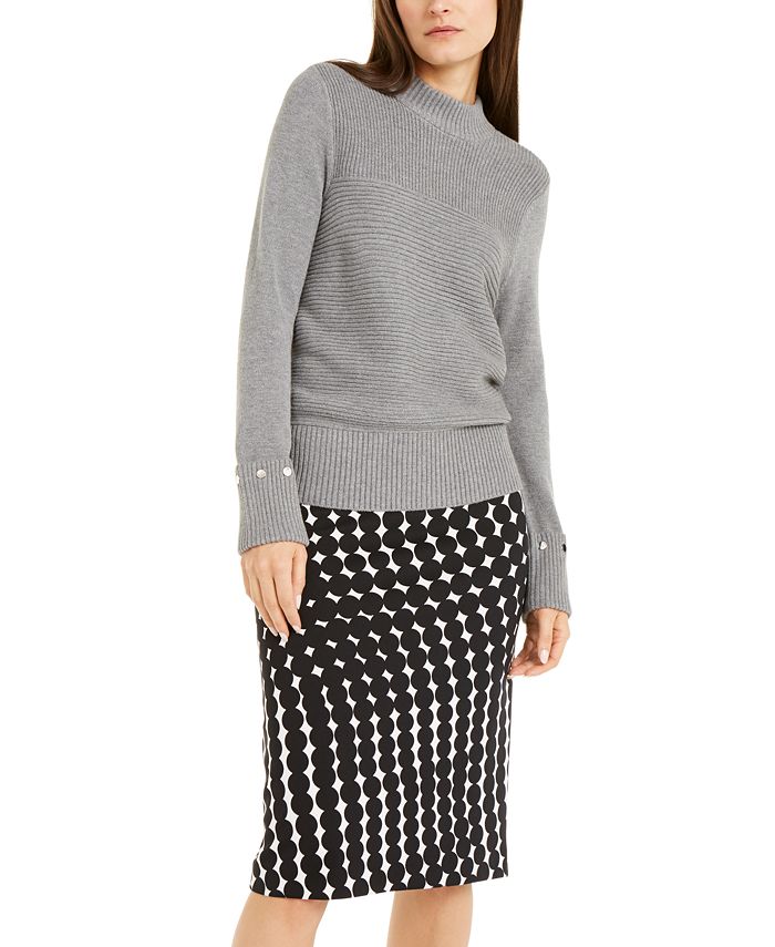 Alfani Pulôver Feminino de Malha com Gola Alta Cinza Tamanho GG