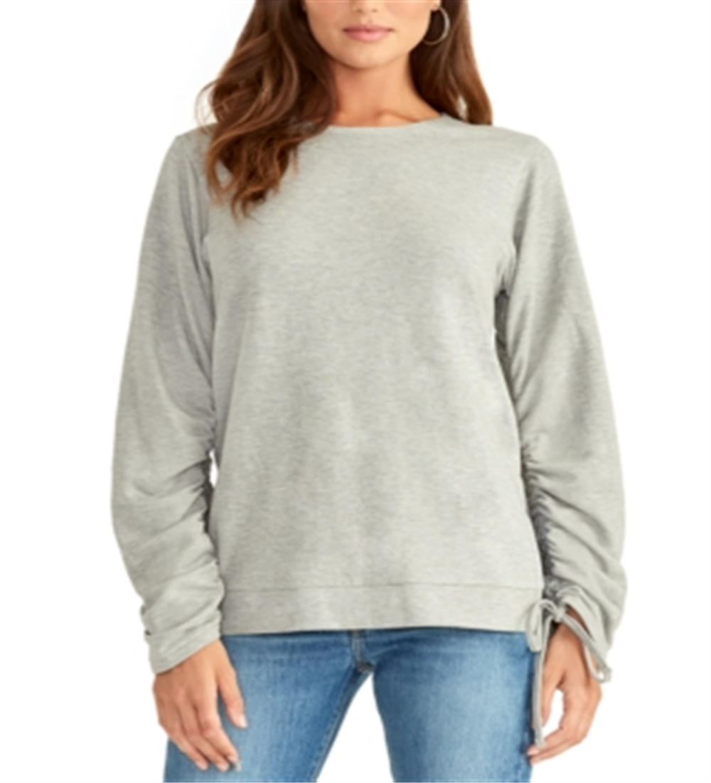 Rachel Roy Suéter feminino franzido, manga comprida, gola joia, cinza, tamanho XX-G