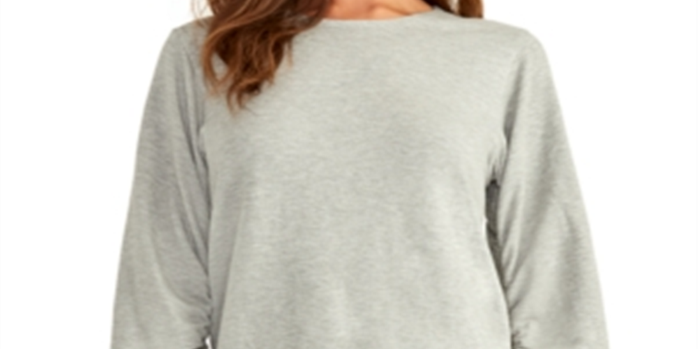 Rachel Roy Suéter feminino franzido, manga comprida, gola joia, cinza, tamanho XX-G