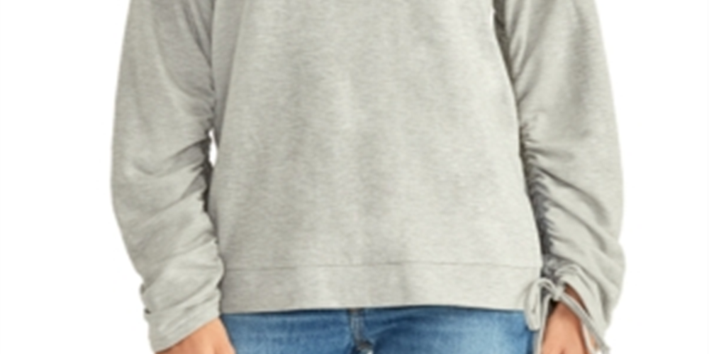 Rachel Roy Suéter feminino franzido, manga comprida, gola joia, cinza, tamanho XX-G