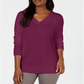 Camiseta feminina Karen Scott de manga comprida e gola V, roxa, tamanho XS