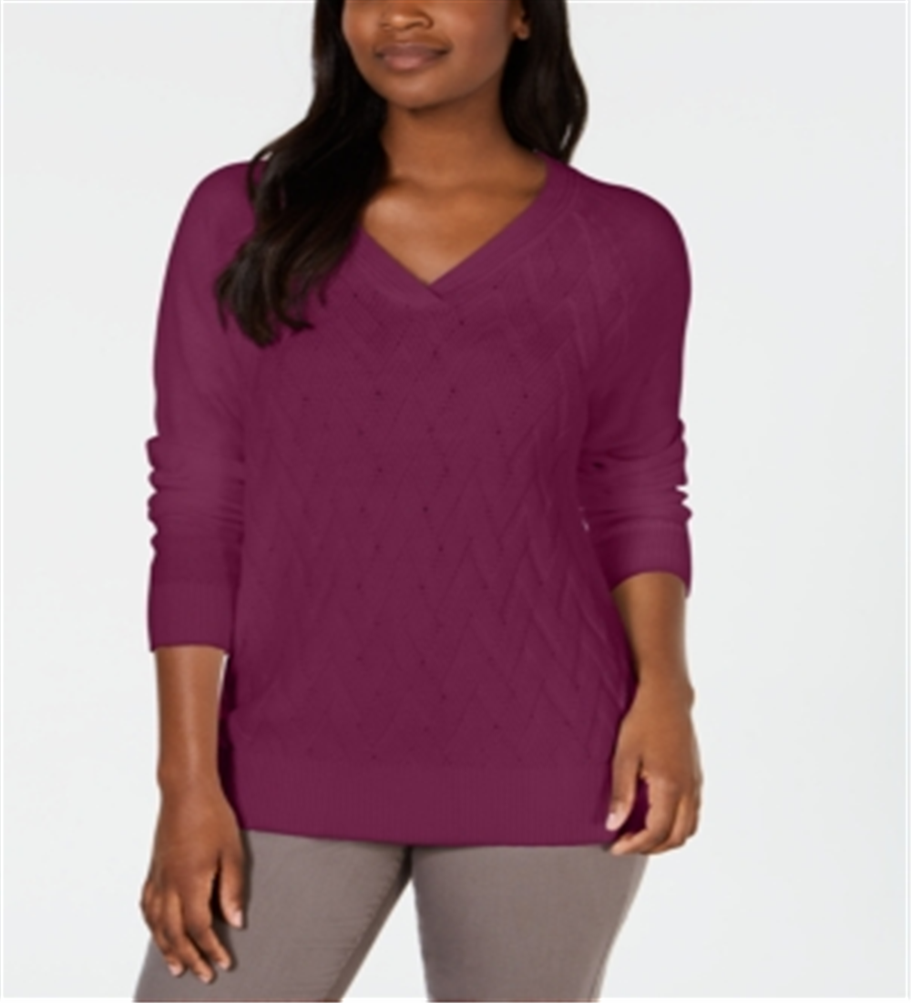 Camiseta feminina Karen Scott de manga comprida e gola V, roxa, tamanho XS