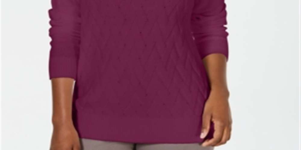 Camiseta feminina Karen Scott de manga comprida e gola V, roxa, tamanho XS