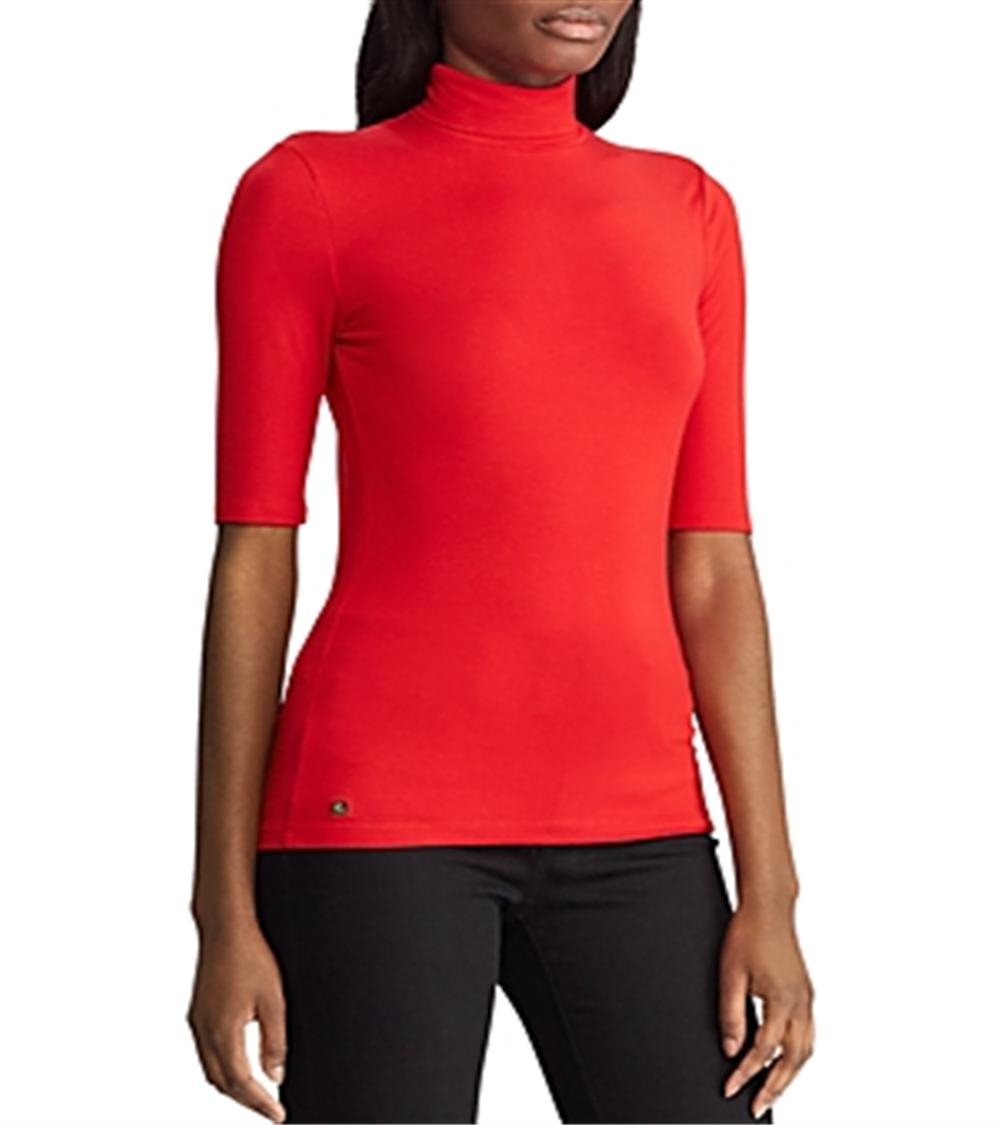 Ralph Lauren Feminino Willa Jersey Manga Cotovelo Gola Alta Blusa Vermelha Tamanho Médio