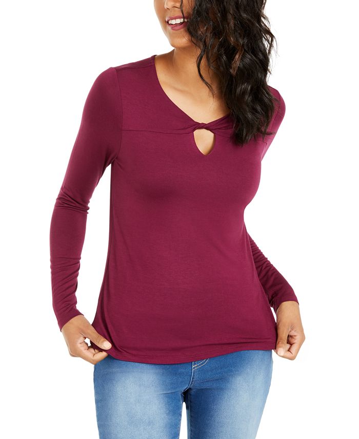 Blusa feminina Thalia Sodi com decote torcido, roxa, tamanho GG