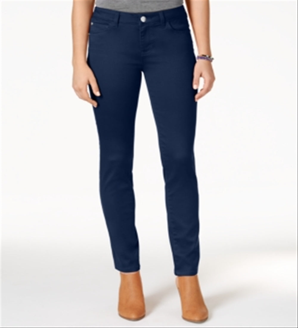 Calça skinny feminina de cintura média rosa celebridade azul tamanho 7