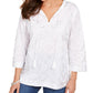 Blusa de linho feminina com estampa de folha Charter Club, branca, tamanho G