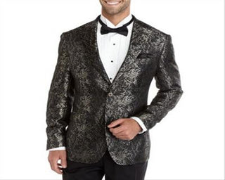 Paletó masculino jacquard slim fit dois botões preto 46