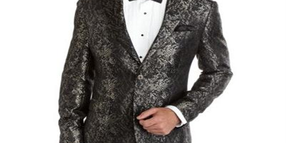 Paletó masculino jacquard slim fit dois botões preto 46