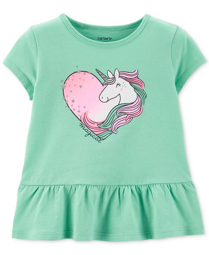 Camiseta infantil Carter's Unicórnio Peplum de algodão para meninas, tamanho 4T, verde