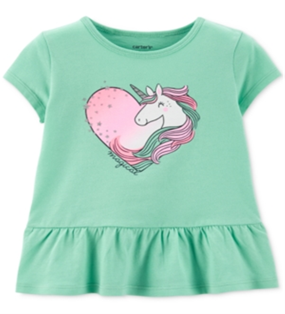 Camiseta infantil Carter's Unicórnio Peplum de algodão para meninas, tamanho 4T, verde