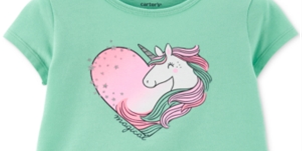 Camiseta infantil Carter's Unicórnio Peplum de algodão para meninas, tamanho 4T, verde