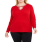Suéter feminino plus size com decote em V e botões da INC International Concepts, tamanho pequeno, vermelho