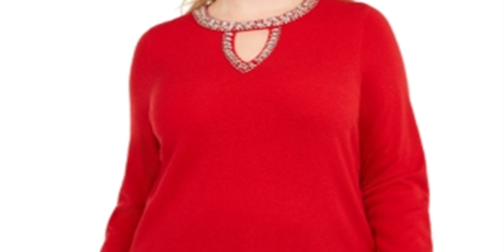 Suéter feminino plus size com decote em V e botões da INC International Concepts, tamanho pequeno, vermelho