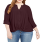 Camisa feminina plus size com frente torcida da INC International Concepts, roxa, tamanho 4X