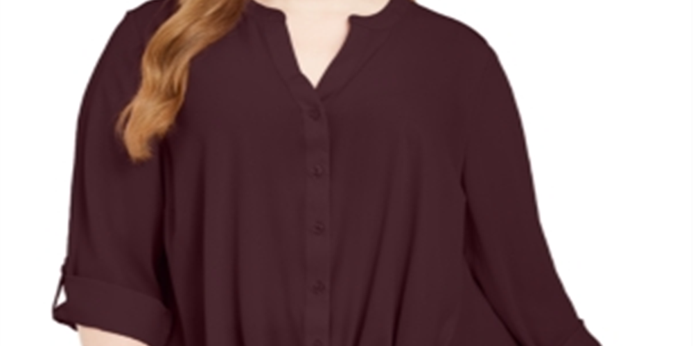 Camisa feminina plus size com frente torcida da INC International Concepts, roxa, tamanho 4X