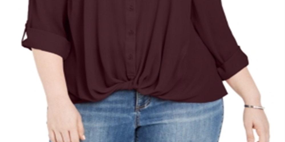 Camisa feminina plus size com frente torcida da INC International Concepts, roxa, tamanho 4X