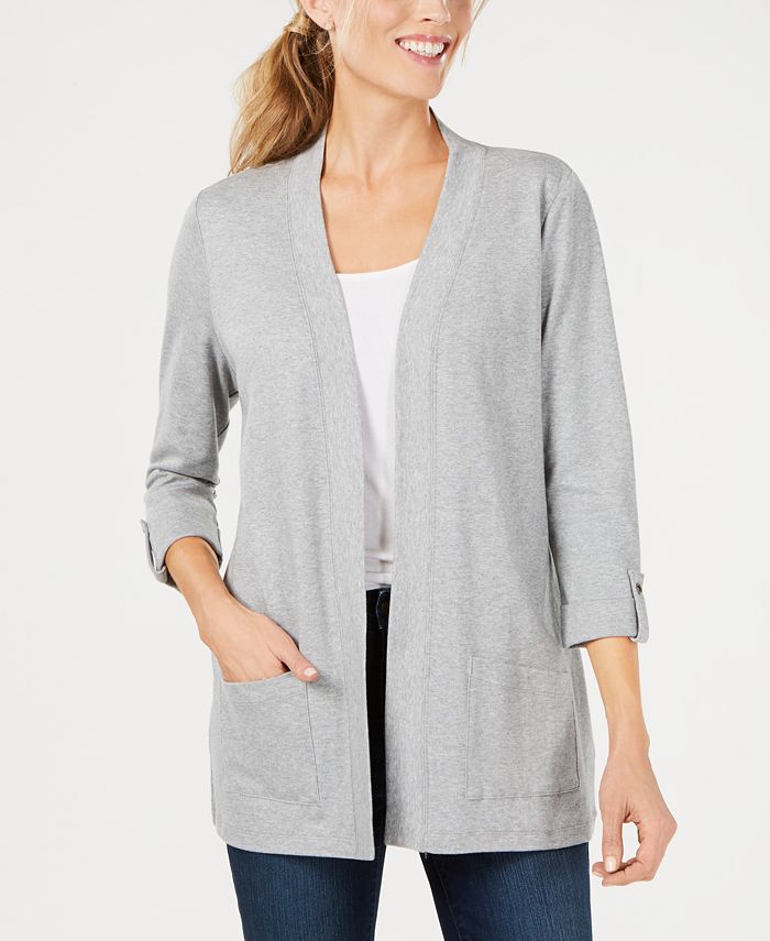 Karen Scott Cardigan feminino manga 3/4 aconchegante cinza tamanho pequeno