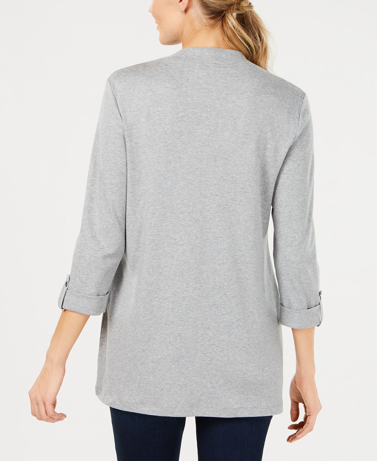 Karen Scott Cardigan feminino manga 3/4 aconchegante cinza tamanho pequeno