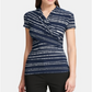 Blusa feminina DKNY com listras frontais franzidas e manga curta, gola redonda, azul, tamanho médio