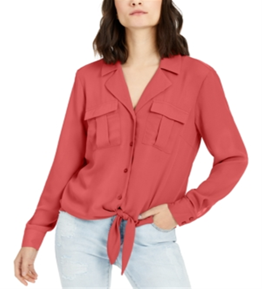 Camisa utilitária feminina com amarração frontal da INC International Concepts, tamanho laranja, pequena e grande