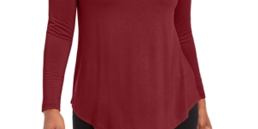 JM Collection Blusa feminina lisa de manga comprida e gola alta, vermelha, tamanho grande