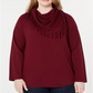 Suéter feminino com franjas e gola alta, tamanho 2X, vermelho, estilo &amp; co