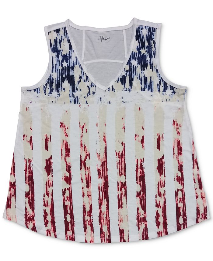 Regata feminina com estampa de bandeira da Style &amp; Co, branca, tamanho médio