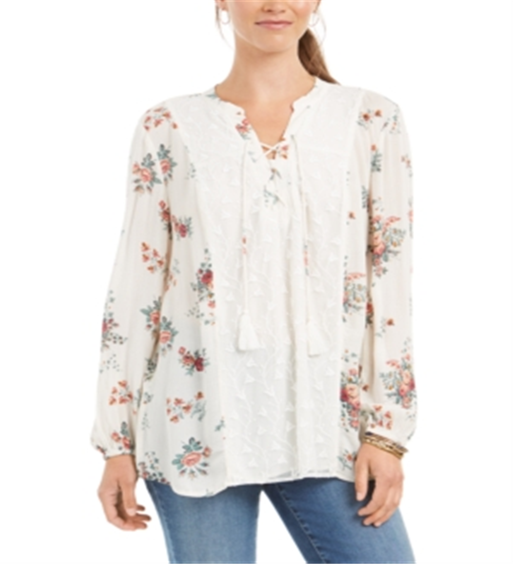 Top floral feminino com cadarço Style &amp; Co, branco, tamanho grande