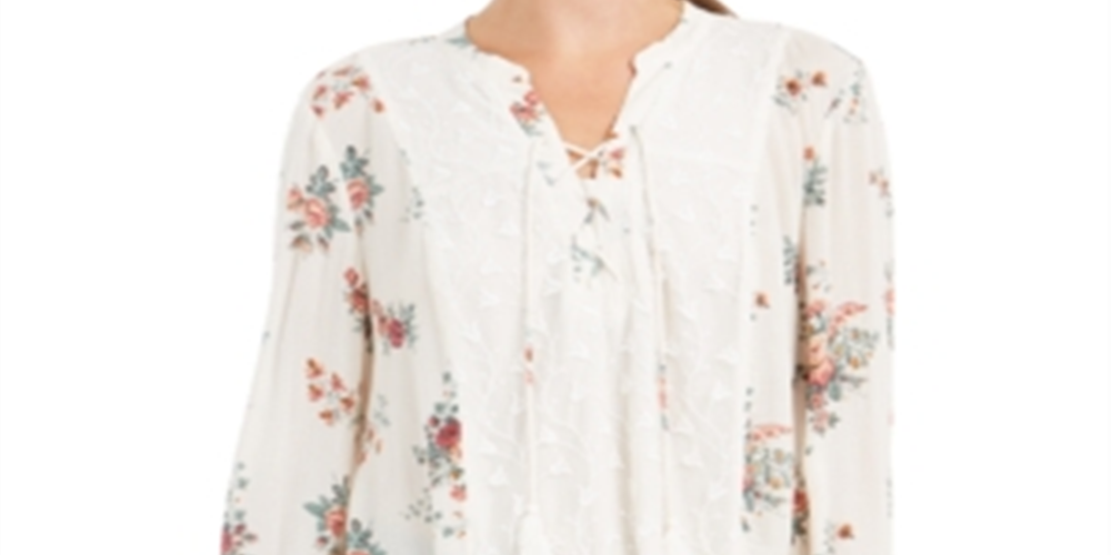 Top floral feminino com cadarço Style &amp; Co, branco, tamanho grande
