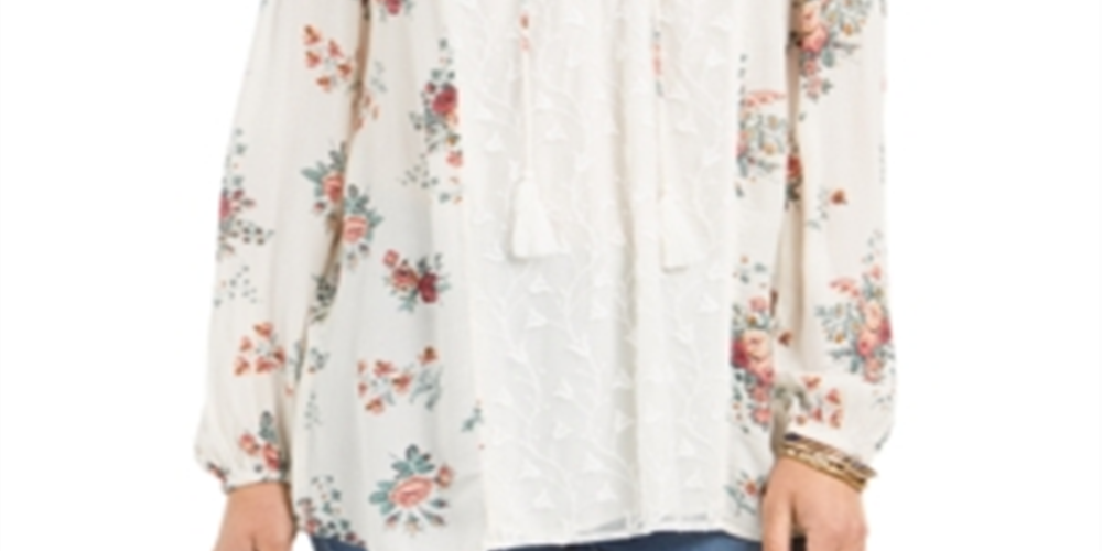 Top floral feminino com cadarço Style &amp; Co, branco, tamanho grande