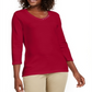 Karen Scott Blusa de algodão com decote em V e ilhós feminina, vermelha, tamanho X-S