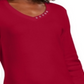 Karen Scott Blusa de algodão com decote em V e ilhós feminina, vermelha, tamanho X-S