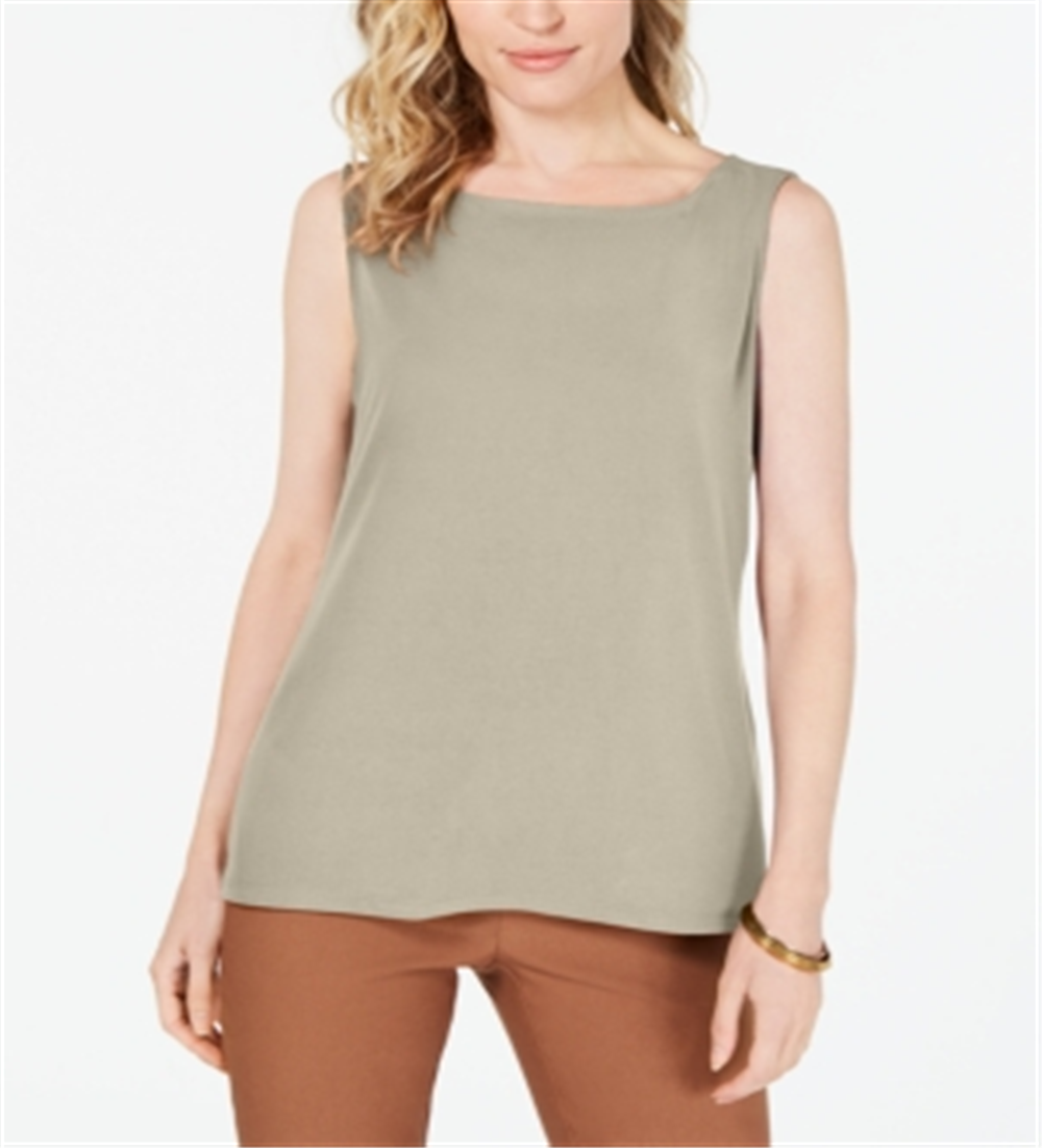 Charter Club Blusa feminina sem mangas com decote canoa, marrom, tamanho médio