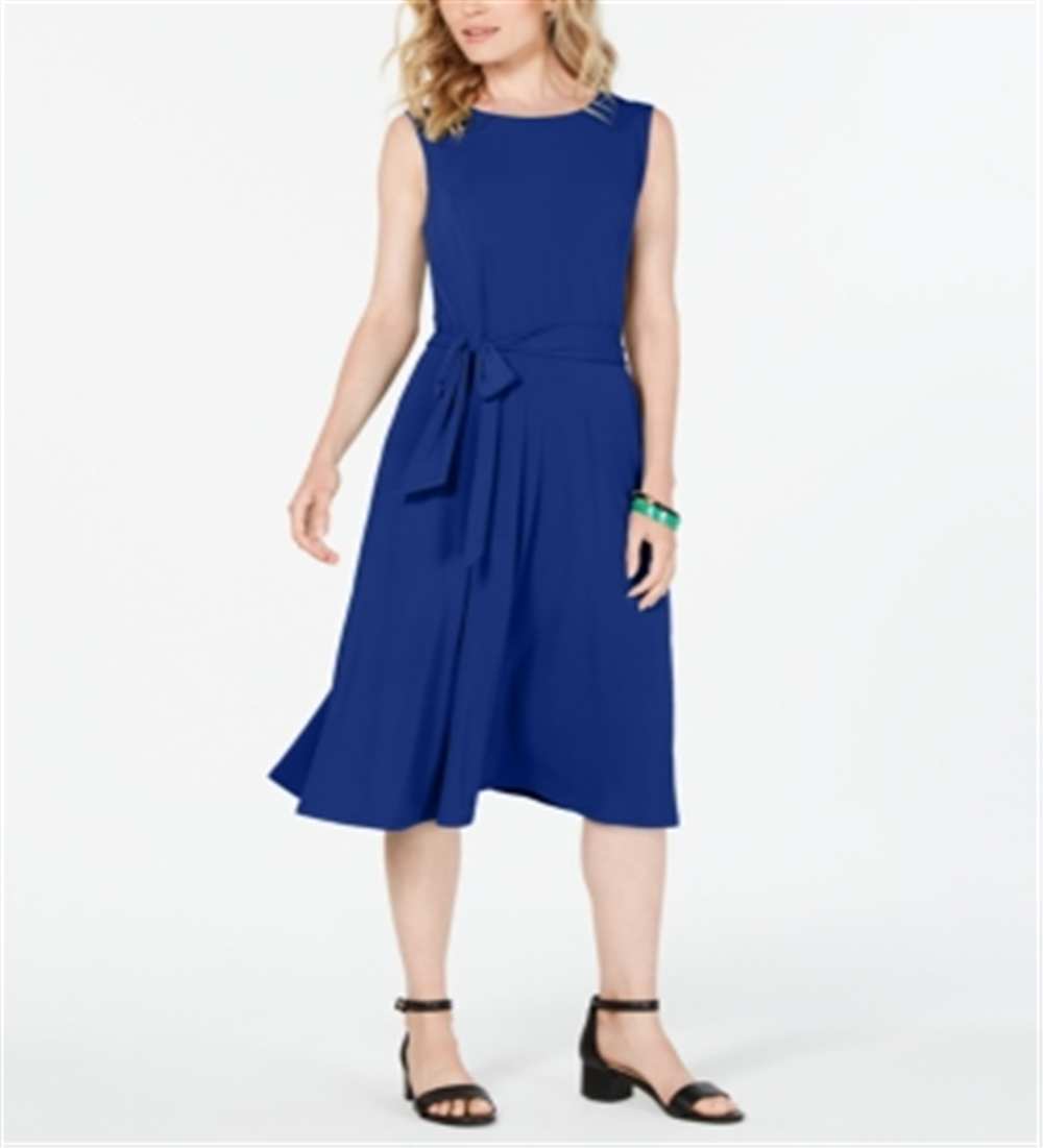 Vestido feminino Charter Club com amarração na cintura e midi, azul, tamanho grande