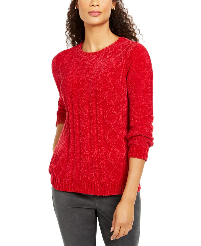 Karen Scott Suéter Feminino de Tricô em Chenille, Vinho, Tamanho Pequeno P/M