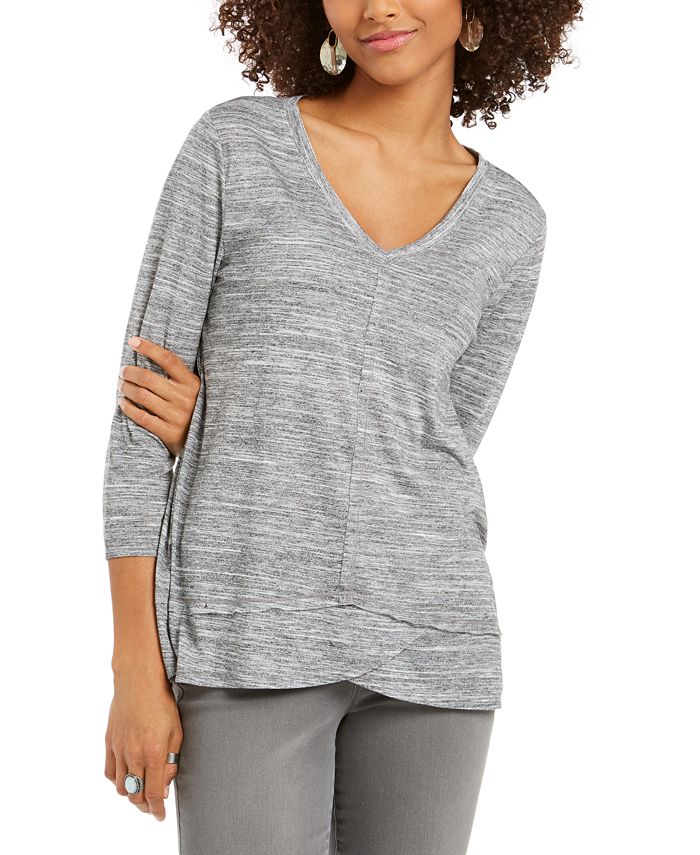Top com decote em V Style &amp; Co cinza tamanho 2XL