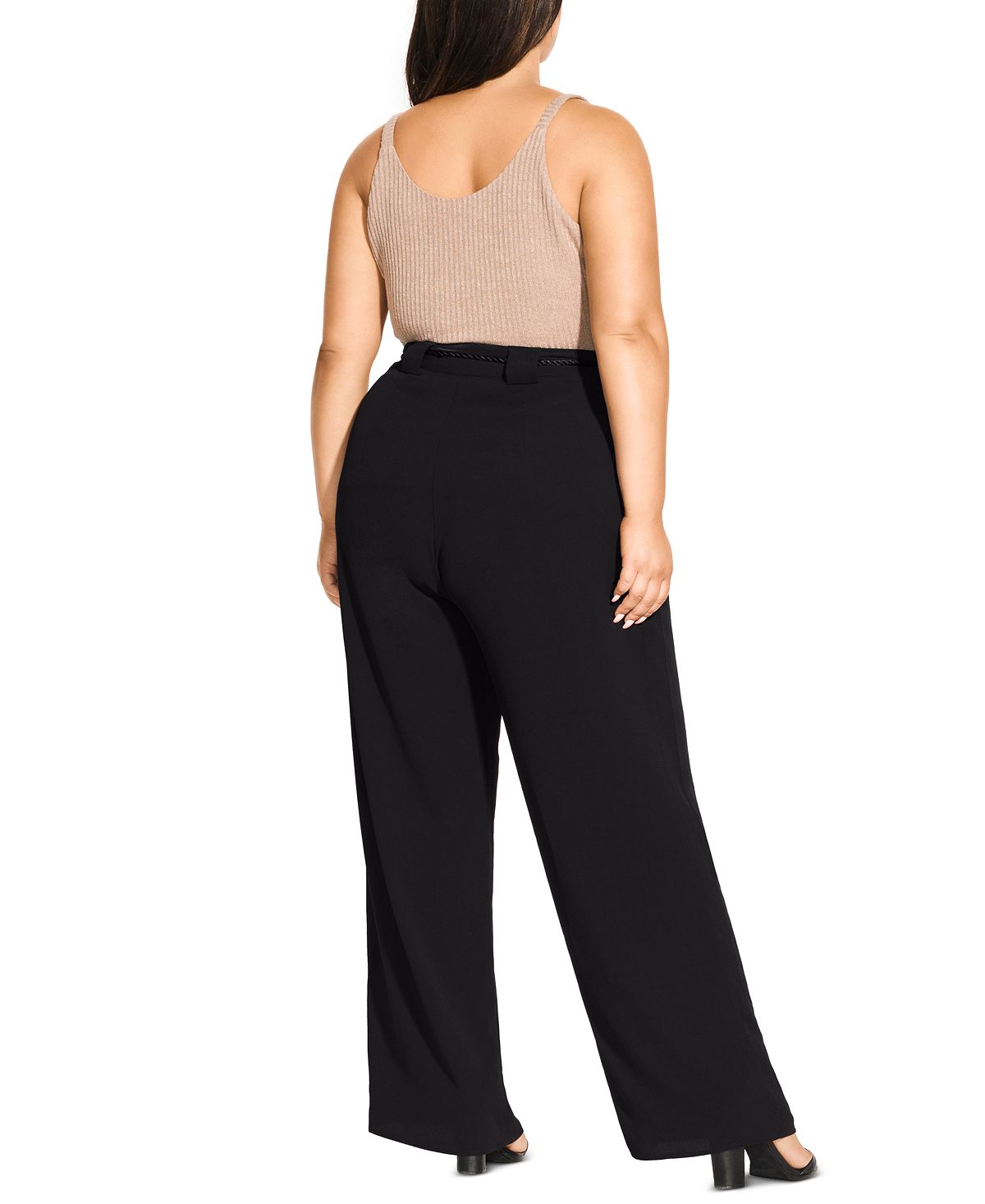 Calça palazzo feminina moderna com cinto City Chic, preta, tamanho 18W