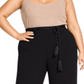 Calça palazzo feminina moderna com cinto City Chic, preta, tamanho 18W