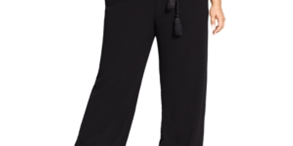 Calça palazzo feminina moderna com cinto City Chic, preta, tamanho 18W