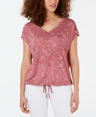 Ideology Women's Printed Drawstring Athletic Top Pink Size XX-Large